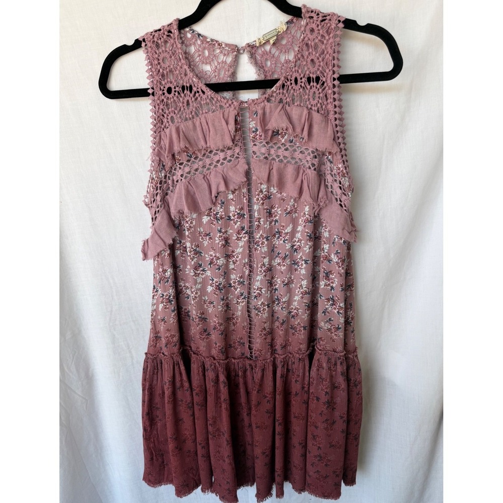 Gimmicks Romantic Cottagecore Top Mauve Ombre Floral Crochet Lace Boho Medium